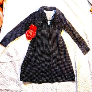 Old Navy black and white polka dotted belted shirt dress large